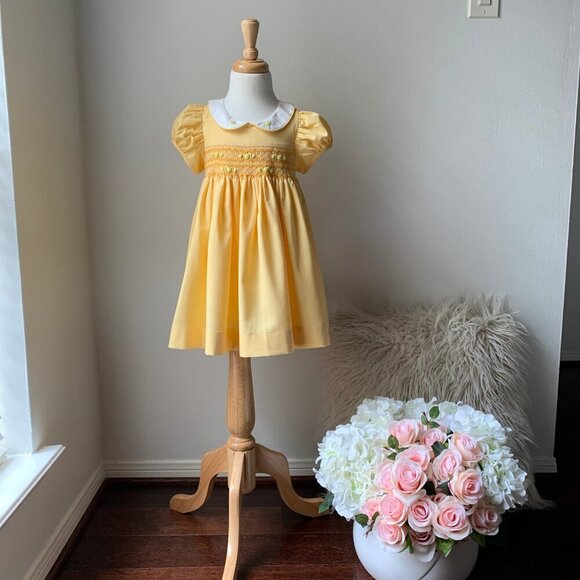 NWT Pretty Girls Embroidered Smocked Dress Boutique Princess Sunshine Yellow 9M - Picture 8 of 8